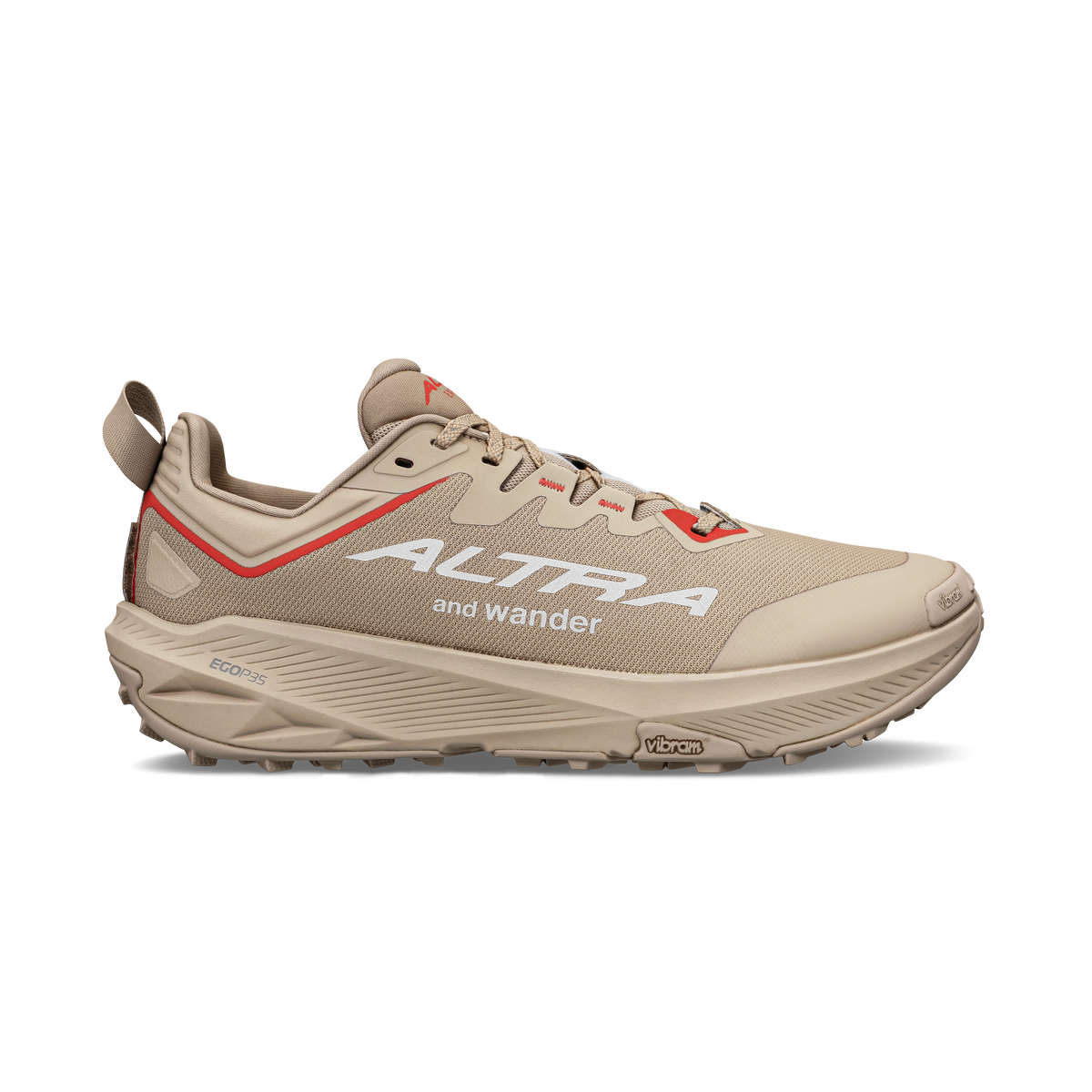 altra Men's Experience Wild 3+ X and wander Shoe in Humus/Silver/Direct Red, Size: 8